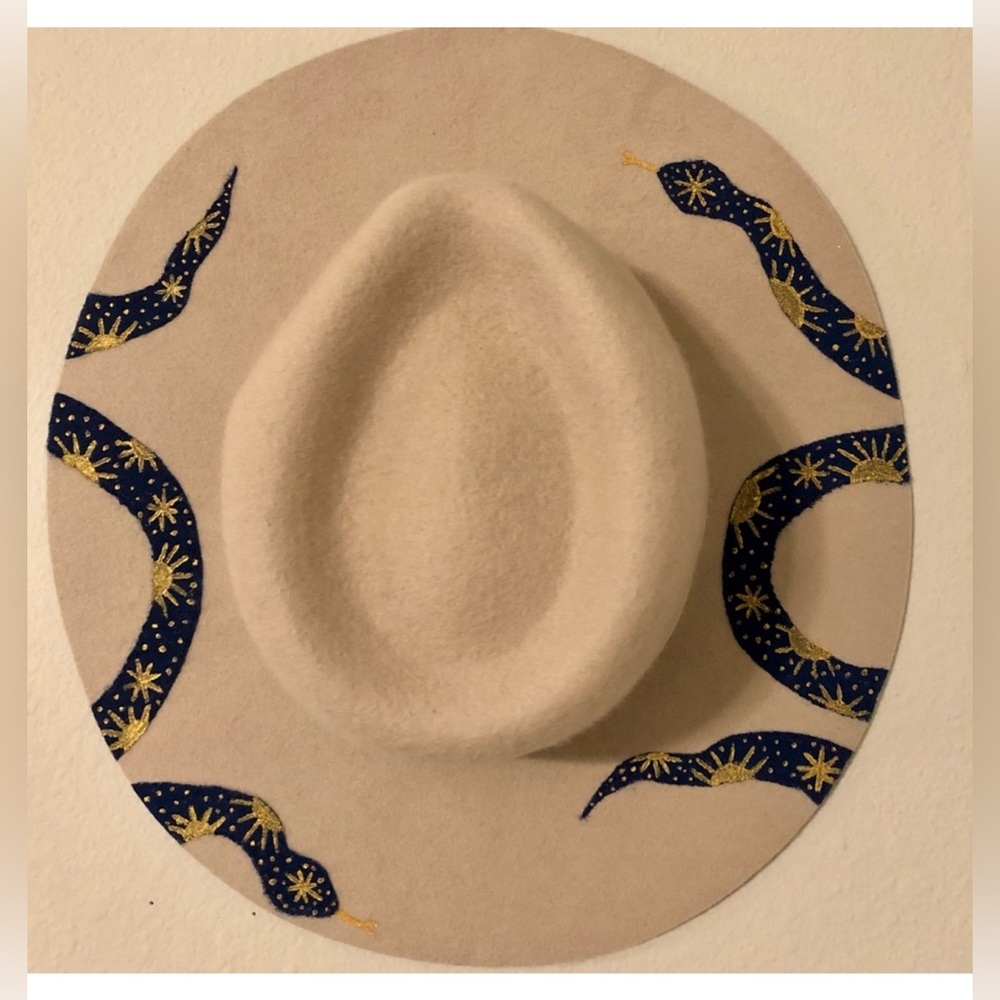 Hand-painted Luna Bloom Celestial Hat Snakes and Stars